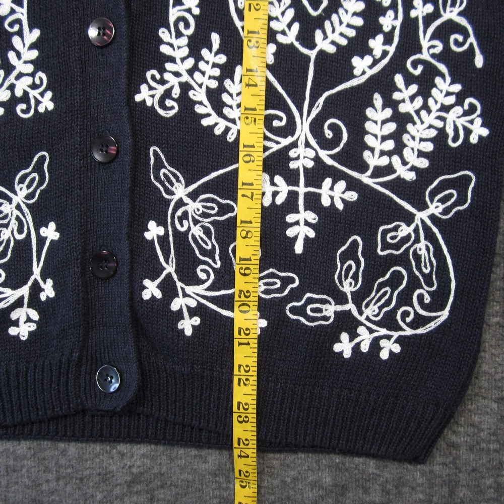 Bryn Connelly Cardigan Sweater M Navy White Embroidery Button Up Cottage Grandma - Picture 5 of 9